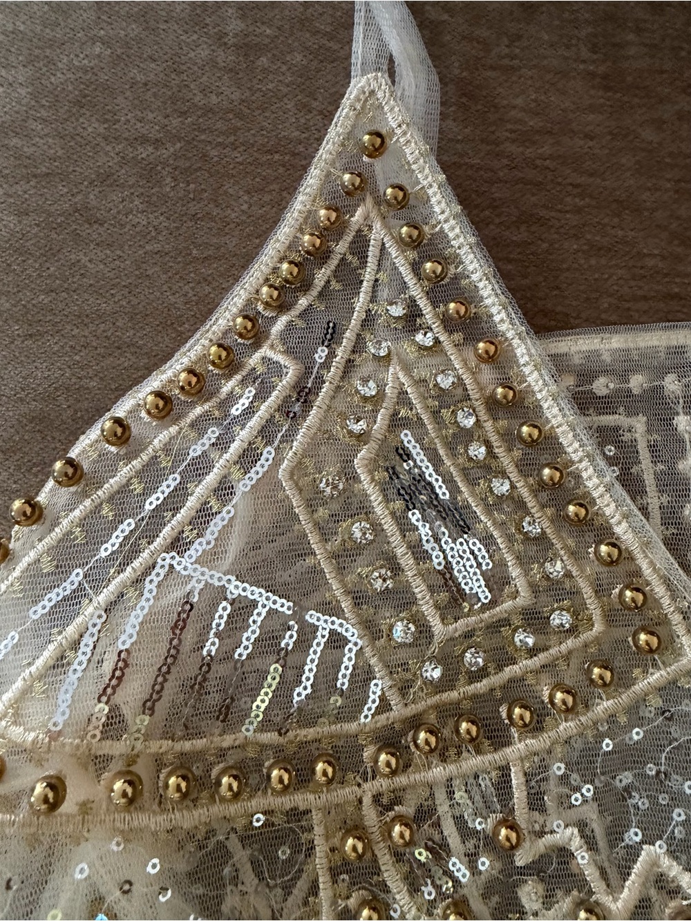 Gold-Embellished Ivory Beaded Cami Top - Picture 3 of 5